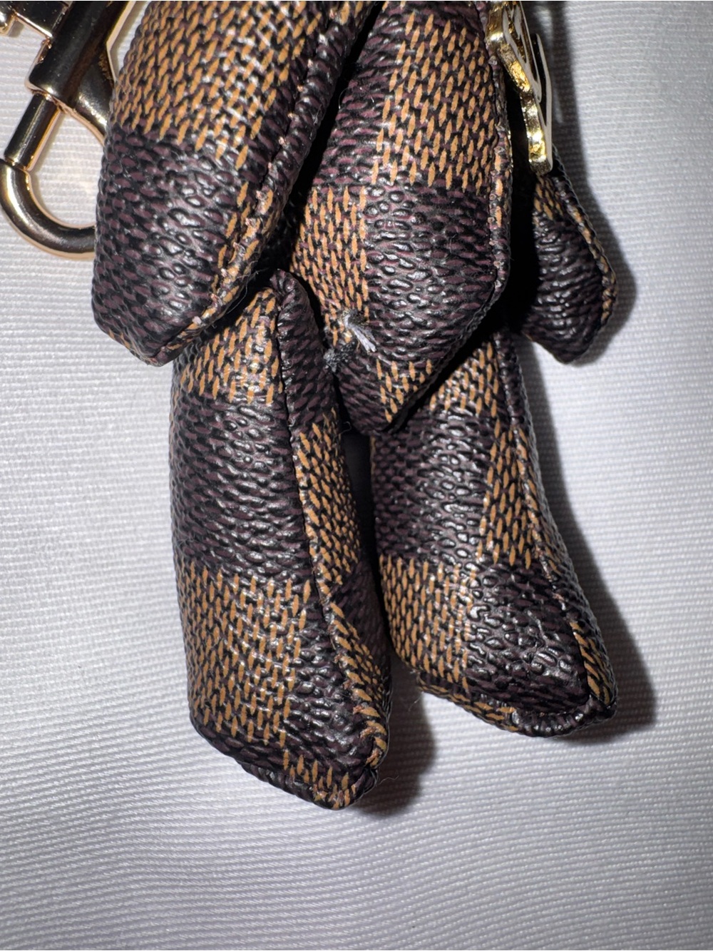 Handmade Designer Canvas Teddy Bear Keychain Brown Check Bag Charm Luxe Style - Picture 5 of 7